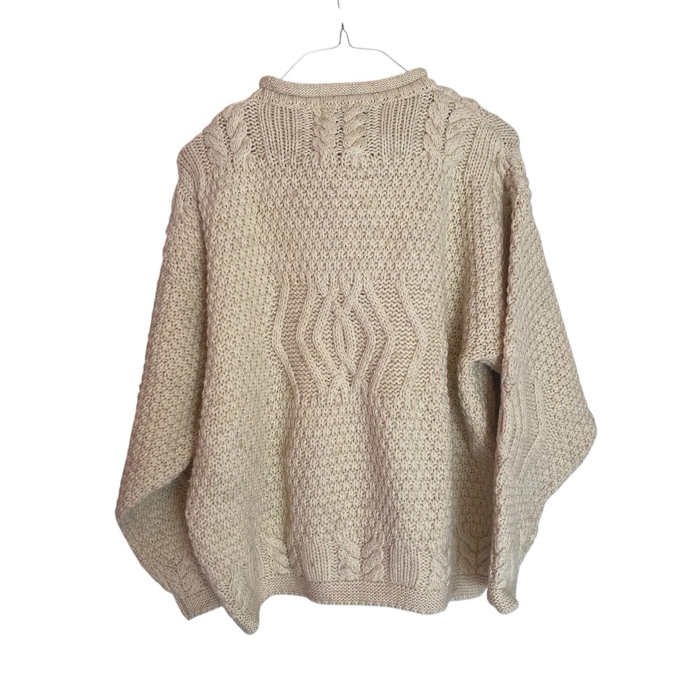 Cream Crew Neck Cable Knit Sweater Doogan Donegal fisherman - Picture 2 of 5